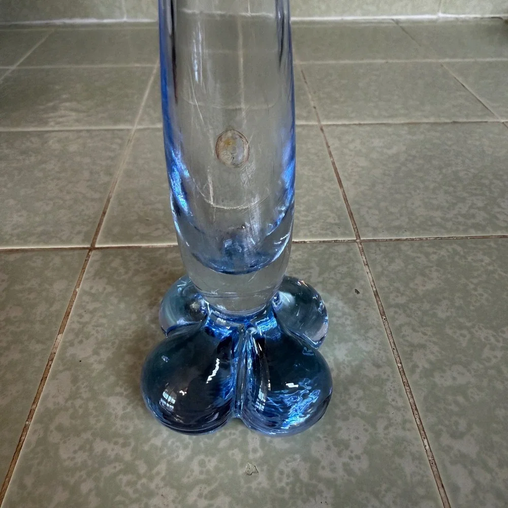 Vintage Swedish Art Glass Bud Vase Blue Clover Base Made in Sweden MCM 8‎ Inch